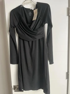 NEW Prana New York Minute Women’s Black Medium LS Dress Faux Wrap Knee Length - Picture 1 of 8