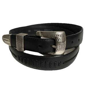 Onyx by Brighton Men Salina Taper Black Leather Belt Silver Plated Hardware 38” - Picture 1 of 10