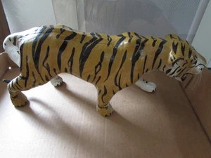 Vintage handbemalter Leder gewickelt Pappmaché Tiger mit Glasaugen - Schnurrhaare - Bild 1 von 3