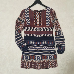 Mini Vestido Desigual 36 Pequeño Rojo Óxido Marfil Étnico Estampado Geométrico Forrado Indio - Imagen 1 de 15