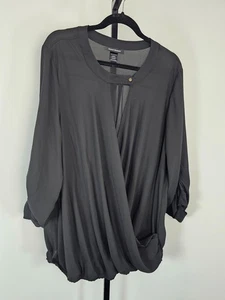 Ashley Stewart Sheer Faux Wrap Top - Black - SZ 18/20W - Picture 1 of 12