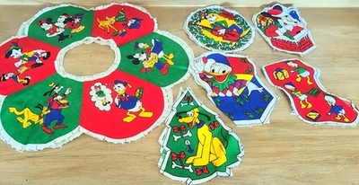 Vintage Disney Holiday Wreath & Ornaments Cut N Sew Fabric Panel Pluto Mickey ++ - Image 1 of 4