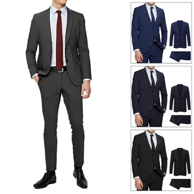 Elegante Hombre Azul Negro Calce Ajustado Vestido de Ceremonia Casual VEQUE - Imagen 1 de 4