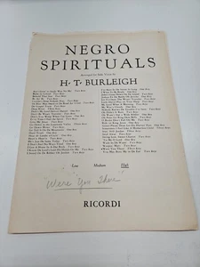 NEGRO SPIRITUALS-H.T.BURLEIGH/G. RICORDI & CO. 1924 WARST DU DA? - H STIMME - SCHÖN - Bild 1 von 3