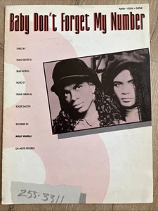 MILLI VANILLI Baby Don’t Forget My Number 1989 Sheet Music Hal Leonard Vintage - Picture 1 of 5