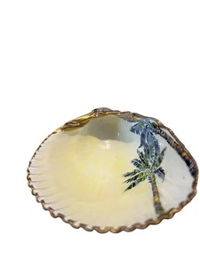 Hand Painted Sea Shell Jewelry Dish Ring Holder Trinket Holder Palm Tree - Picture 1 of 9