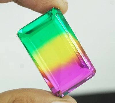 GIE Certified 95.55 Ct Natural Tourmaline Multi-Color Emerald Cut Loose Gemstone - Image 1 of 4