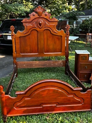 RENAISSANCE INLAID WALNUT MARBLE TOP 2 PC. BEDROOM SET - Image 1 of 4