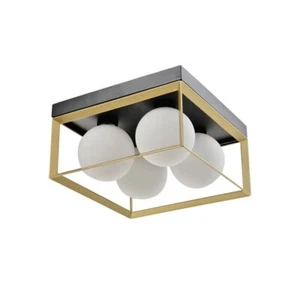 Plafoniera da soffitto 4 x sfera in vetro bianco lampadario metallo nero bronzo - Foto 1 di 6