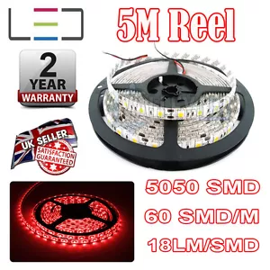 5m 24v Red LED Strip Light 5050 IP65 300SMD 18LM/SMD 60SMD/m Bright Waterproof - Picture 1 of 12