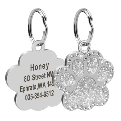 Personalized Dog Tags Engraved Puppy Pet ID Name Collar Tag Bling Paw Glitter - Image 1 of 4