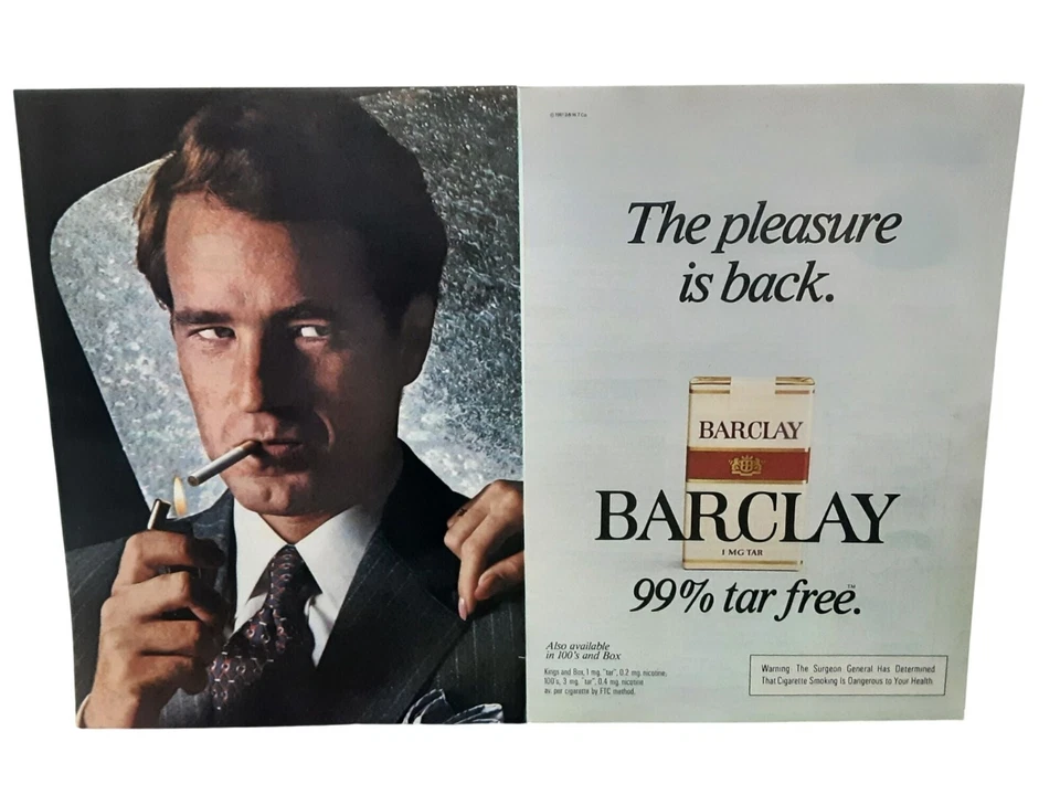 Anuncio de cigarrillos Barclay 1981 - Pleasure is Back decoración vintage con estampado de fumar Foto 1 de 1