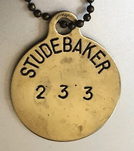 Vintage Tool Check Brass Tag; STUDEBAKER CAR CO; Automotive Factory - Picture 1 of 1