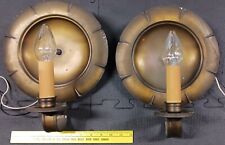 Pair Primitive Early Colonial Round Wall Electric Sconces Georgian Art BRASS