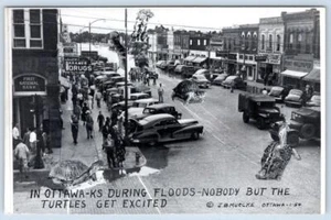 RPPC OTTAWA KANSAS EXAGGERATED TURTLES DURING FLOOD JB MUECKE PHOTO POSTCARD - Picture 1 of 2