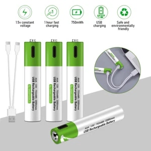 4X USB AAA Batteries 1.5V Rechargeable Lithium Battery Type C Lot High Capacity - Picture 1 of 14