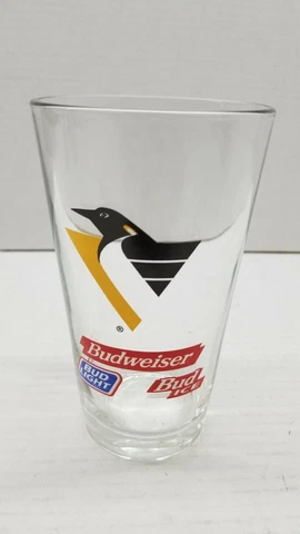 PITTSBURGH PENGUINS PINT GLASS BUDWEISER BUD ICE LIGHT 1990'S CROSBY LEMIEUX Cover