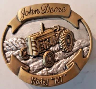 belt buckle John Deere Model MI limited edition 2008 Bradford Exchange silver - Image 1 of 2