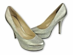 Enzo Angiolini Size 9M Shoes Platform Pump Light Gold Textile 5" Heel Round Toe - Picture 1 of 6