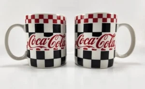 2x Vintage Coca Cola Checkered Black & White 12oz Coffee Mugs Retro Diner 1996 - Picture 1 of 3