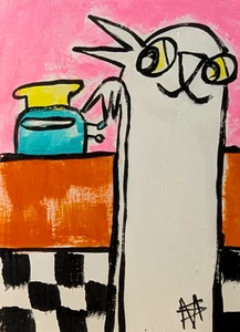 Original ACEO Cat Painting Collectible Modern Piano Art Card Samantha McLean - Picture 1 of 1