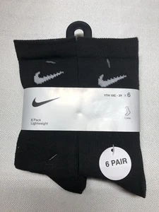 NIKE Boys Socks Crew Shoe Size 10C-3Y Black Pack of 6 Lightweight School Kids - Picture 1 of 5