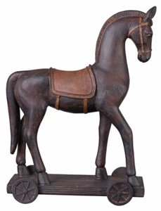 Pferd auf Rädern Pferdefigur Antik Tierfigur Vintage Skulptur Schaukelpferd 44cm - Bild 1 von 5