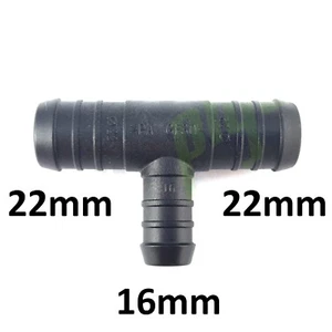 Conector de tubería de manguera de tubo de púas T-Piece de 22 a 16 mm montaje unificador aire agua - Imagen 1 de 3