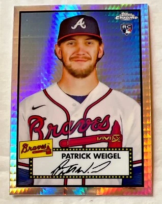 2021 Topps Chrome Platinum Anniversary Patrick Weigel Braves RC Prism Refractor - Image 1 of 2