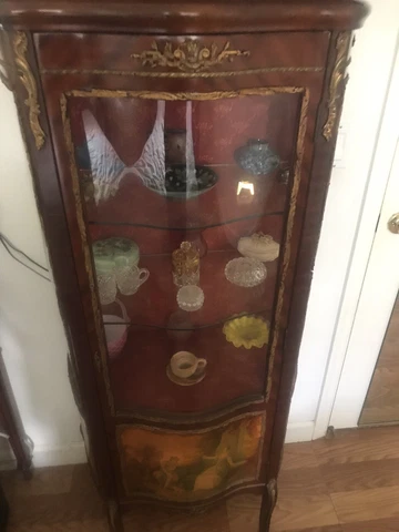 Curio Display Cabinet Antique Louis XV Replica ,Hand Painted Lighted W/key Cover