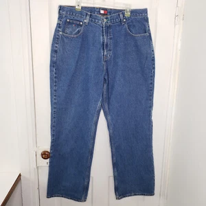 Vintage Tommy Hilfiger Baggy Blue Denim Jeans Size 38x32 Skate Wide y2k Vtg - Picture 1 of 10