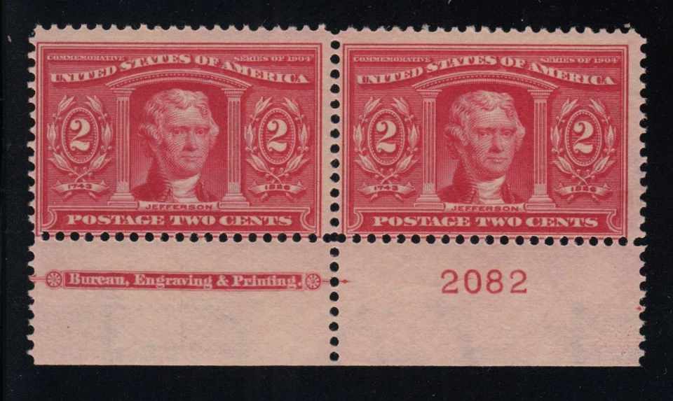 1904 Sc 324 Louisiana Purchase 2c MNH full OG plate number & imprint pair 2082B - Image 1 of 1