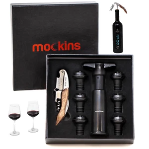 Mockins Set Accessori Vino Wine Saver Pompa Sottovuoto e 6 Tappi Vino e Cavatappi - Foto 1 di 8