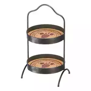 Accent Plus 25" Iron Wood Decorative Vineyard 2-Tier Standing Tray - Picture 1 of 3