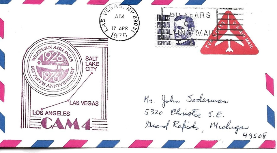 Fiftieth Anniversary CAM 4 Western Airlines Las Vegas NV - SLC UT April 17 1976 - Image 1 of 1