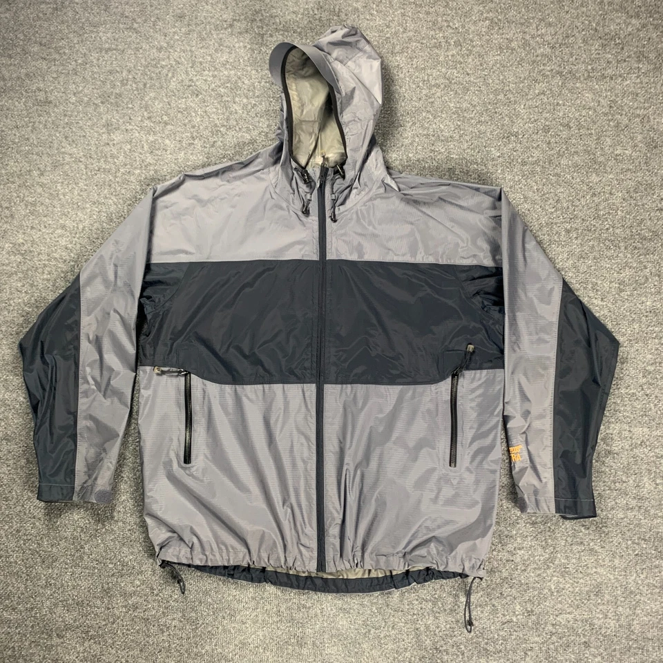 Cabelas Mens Jacket XL Gray Black Rain Coat Hooded Dry Plus Ultra Ripstop Nylon - Image 1 of 4