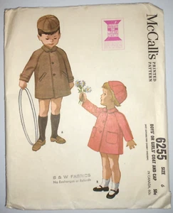 Abrigo y gorra McCall's Vintage 1962 patrón de costura 6255 niño talla 6 niño niña sin cortar - Imagen 1 de 5