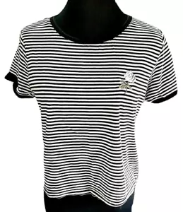 Womens Factorie Cropped T-Shirt Size M Black/White Striped Stretch *GC* - Picture 1 of 7
