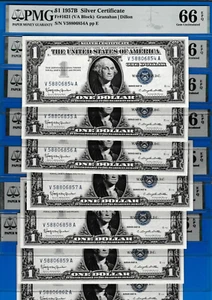 $1  1957 B  SILVER CERTIFICATE BUY ONE NOTE OF 7 RUNS V 58806854-62 PMG Fr. 1621 - Picture 1 of 2
