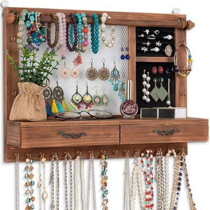 Jewelry Wall Organizer Wall Mounted Display Rack Earring with Drawers Holder - Picture 1 of 7