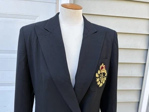 Vintage Ralph Lauren LRL Blazer Damen Größe 16 W schwarz Wolle Monogramm Wappen adrett - Bild 1 von 14