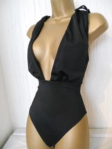 BLACK ASOS GLAMGIRL PLUNGE SWIMSUIT SIZE 8 NEW LONG TALL SWIMWEAR - Picture 1 of 2