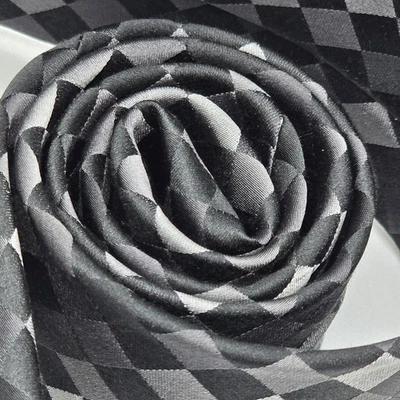 Corbata de cuello Kenneth Cole 100 % seda negra geométrica 3,5" de ancho formal boda para hombre  Foto 1 de 4