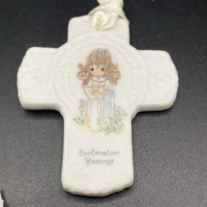 Precious Moments Cross Pendant Confirmation Blessings Girl 2" White Ribbon 1994 - Imagen 1 de 7