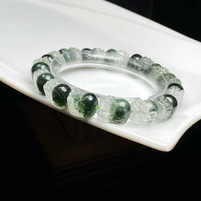 Pulsera de cuarzo natural rara verde Phantom cuentas redondas Foto 1 de 4