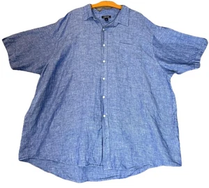 Lands' End Shirt Mens 4XL Navy Linen Traditional Fit Short Sleeve Button Up - Picture 1 of 8