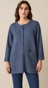 Eileen Fisher Women's 3X Blue Sweater Organic Cotton Linen Cardigan Open Front - Picture 1 of 10