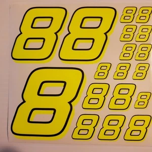 #8's Flourescent Yellow w/black out Racing Numbers Vinyl Decal Sheet 1/10-1/12 - Picture 1 of 10