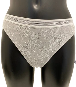 White & Grey Marl Lace High Leg Briefs Size 8 Knickers Sheer back Pants Lingerie - Picture 1 of 5