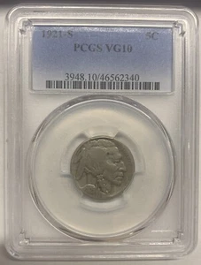 1921-S Buffalo Nickel, VG10 PCGS (6312) - Picture 1 of 3
